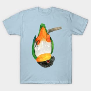 A black headed caique hanging upside down T-Shirt